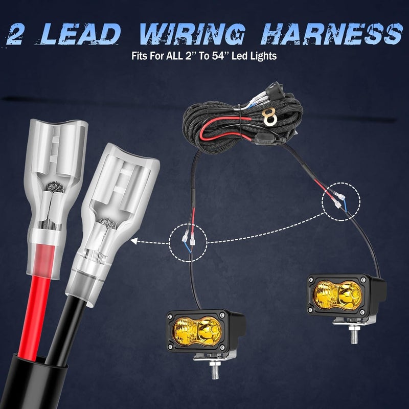 Fastchoy Auto مجموعة أسلاك توصيل 2 رصاص، مجموعة أسلاك شريط LED نايلون 12 فولت للأضواء الضبابية، أضواء LED، شريط ضوء مع 40A ريلاي فيوز ومفتاح روكر، مجموعة أسلاك السيارات للشاحنات UTV ATV - Image 4